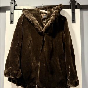 Vintage Jones New York Dark Brown Faux Fur Coat Ladies Size Large